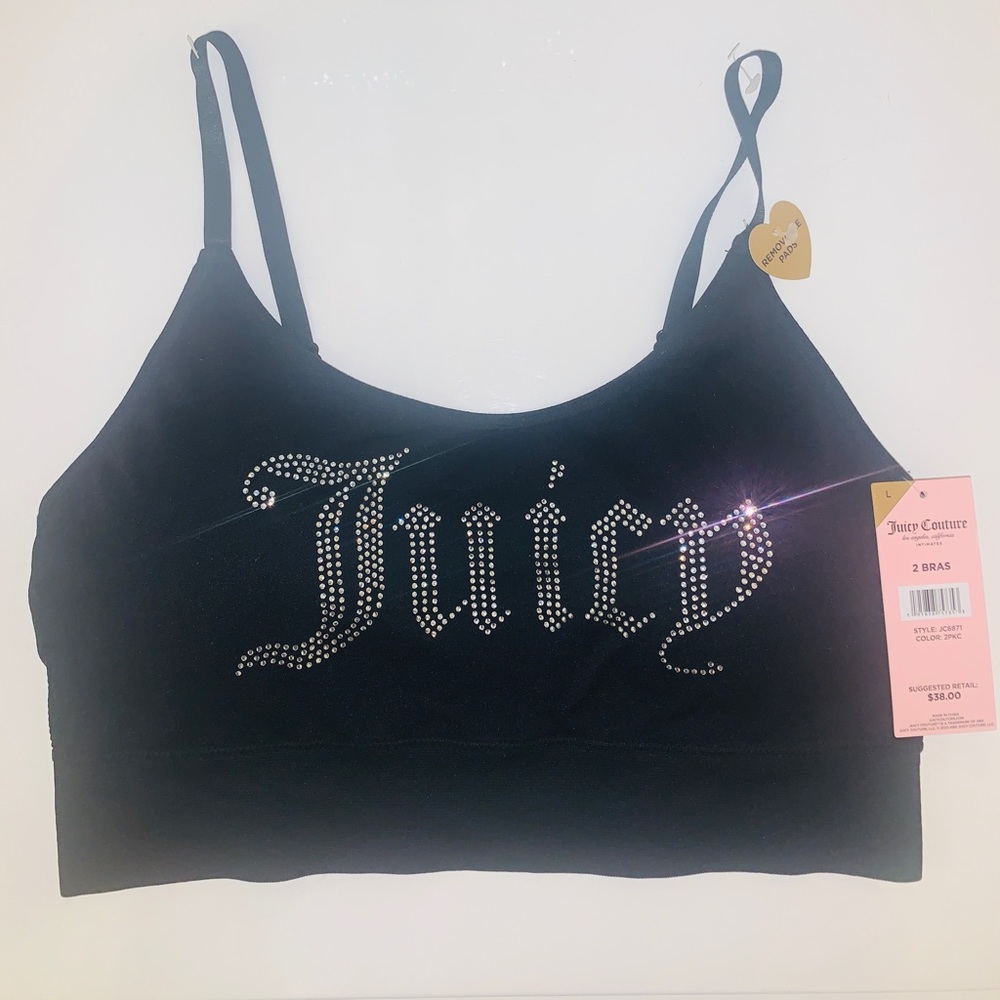 Juicy Couture Removable Padding Embellished Black Sports Bra NEW